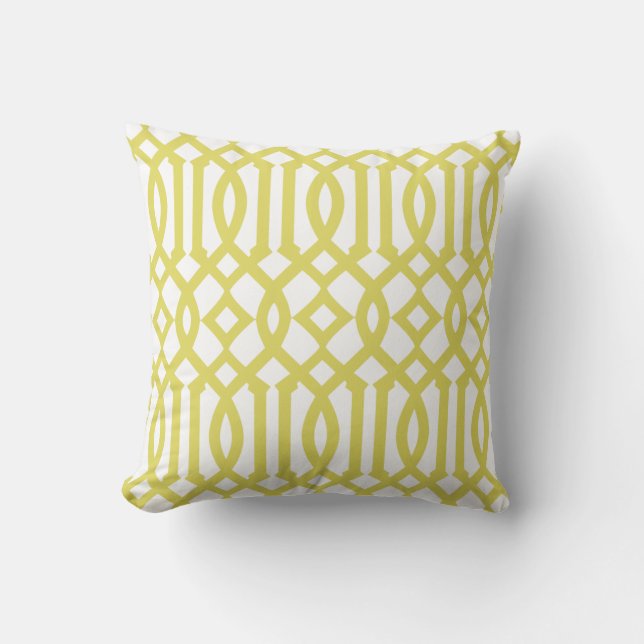 Coussin Motif moderne de Trellis blanc et jaune (Recto)
