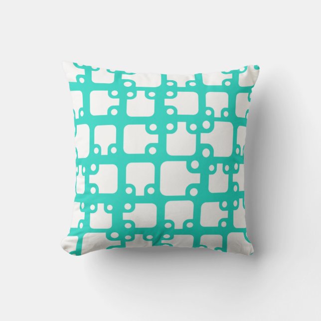 Coussin Motif moderne du milieu du siècle Turquoise 2 (Recto)