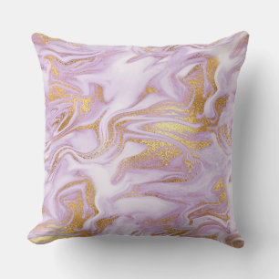 Coussin Motif moderne en marbre violet clair, blanc et or