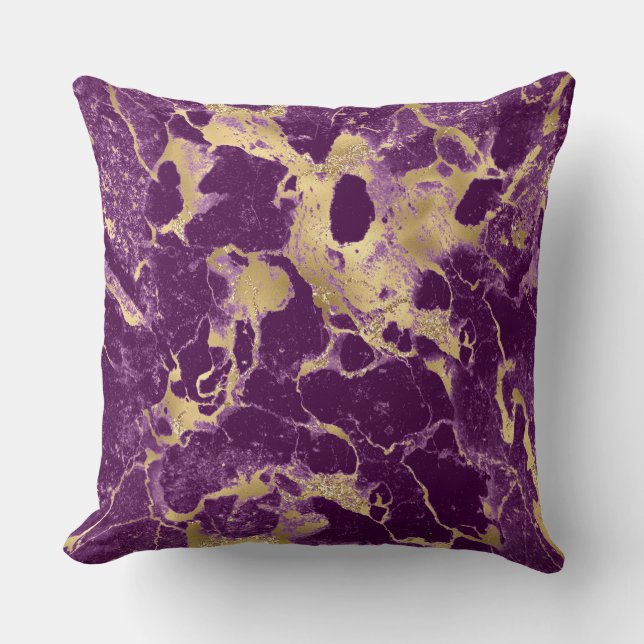 Coussin Motif moderne en marbre violet et or (Recto)
