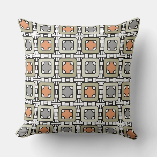 Coussin motif moderne géométrique art déco gris olive oran (Recto)