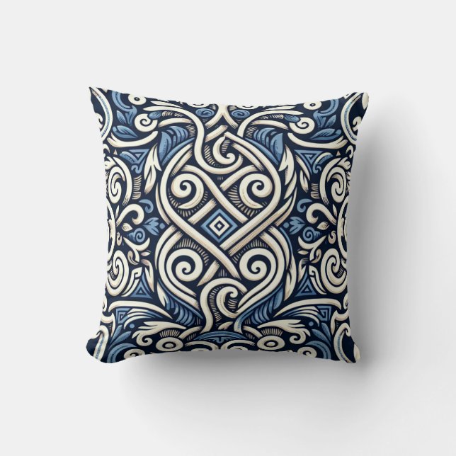 Coussin Motif moderne grec bleu et blanc (Recto)