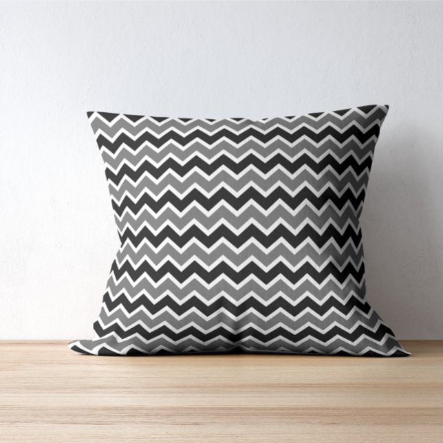 Coussin Motif moderne Monochrome noir gris Chevron (Créateur téléchargé)
