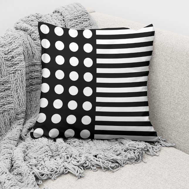 Coussin Motif Moderne Noir Blanc Points Et Rayures (Créateur téléchargé)