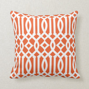 Coussin Motif moderne orange et blanc Trellis