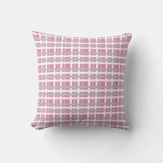 Coussin Motif moderne Pink Grey Plaid Check (Recto)
