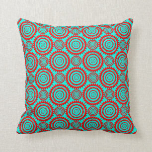 Coussin Motif Moderne Rouge et Turquoise Élégant