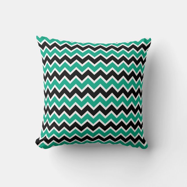 Coussin Motif moderne Turquoise vert noir Chevron (Recto)
