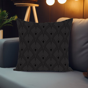 Coussin Motif monochrome art déco noir et gris