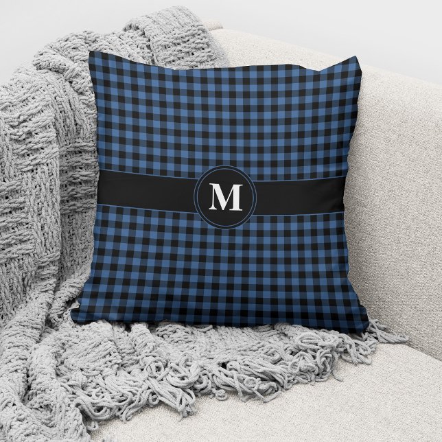 Coussin Motif Monogram Blue & Black En vichy Plaid Checks (Créateur téléchargé)