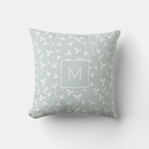Coussin Motif Monogram Snowdrop moderne. Vert clair