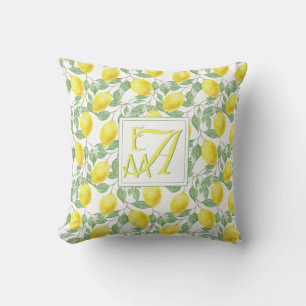 Coussin Motif monogramme citron jaune verdâtre décoration