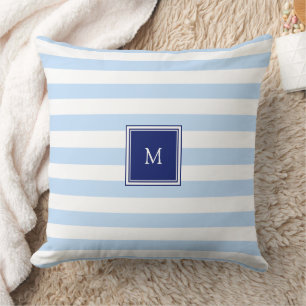 Coussin Motif monogramme rayures bleues et blanches modern