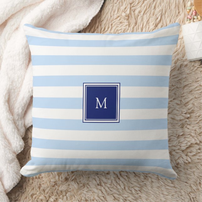Coussin Motif monogramme rayures bleues et blanches modern (Couverture)