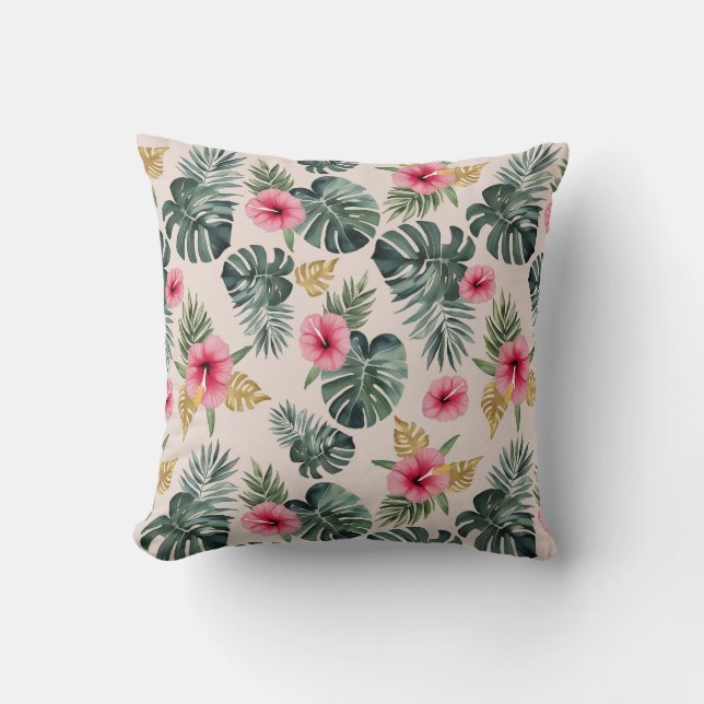 Coussin Motif Monstera et Hibiscus (Recto)