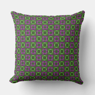 Coussin Motif mosaïque florale rétro vert et violet