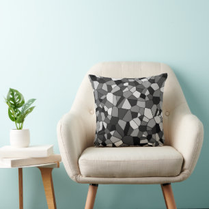 Coussin Motif mosaïque gris monochrome géométrique moderne