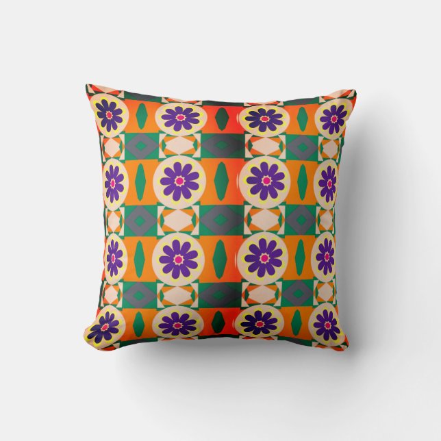 Coussin Motif multicolore Abstrait avec fleurs violettes (Recto)
