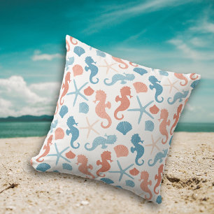 Coussin Motif nautique bleu corail