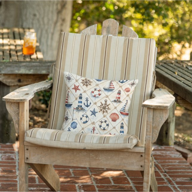 Coussin Motif nautique côtier sans couture (Chaise)