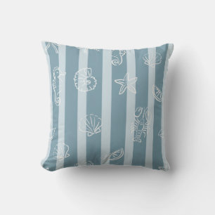 Coussin Motif Nautique Côtiers Coquillage de Mer Bleue &