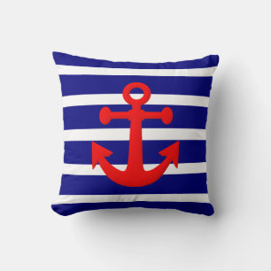 Coussin Motif nautique d'ancre et de rayures