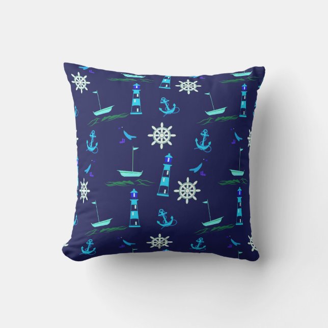 Coussin Motif nautique élégant | bleu marine (Recto)