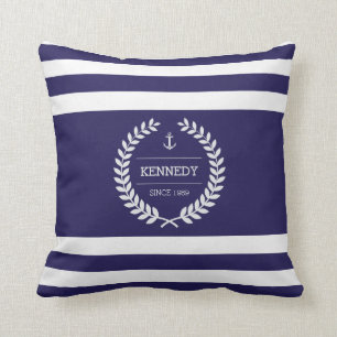 Coussin Motif nautique personnalisé de rayure de crête de