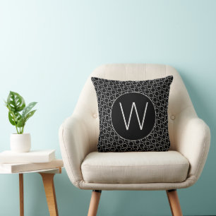 Coussin Motif noir blanc circulaire Monogramme initial