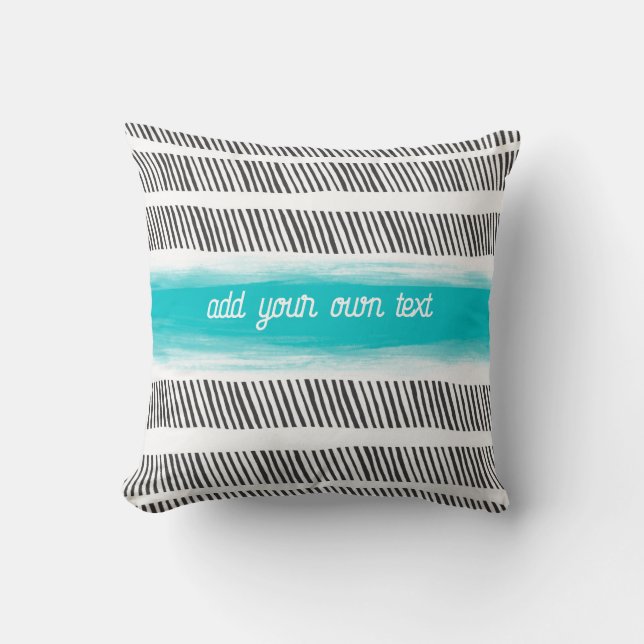 Coussin motif noir blanc et turquoise boho ajouter du text (Recto)
