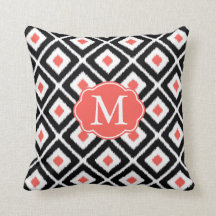 Motif noir, corail, blanc Ikat Diamond