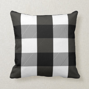 Coussin Motif noir et blanc de flanelle de plaid de