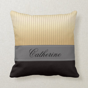 Coussin Motif noir gris de rayures jaunes d'or faites sur