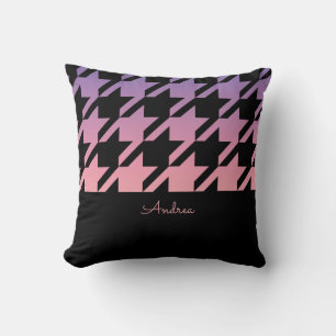 Coussin Motif noir Houndstooth rose violet Ombre