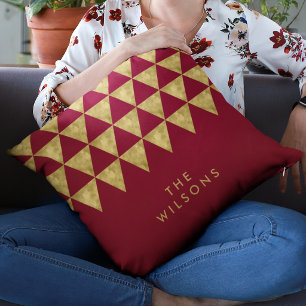 Coussin Motif nommé élégant de triangle d'or de Faux de