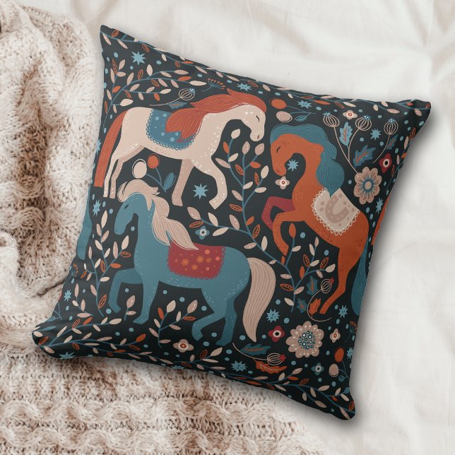Coussin Motif Nordic Horse sur Blue (Créateur téléchargé)