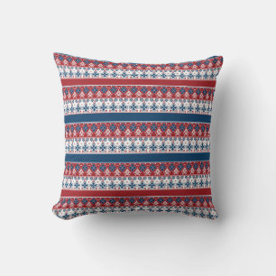 Coussin Motif norvégien rayé bleu rouge