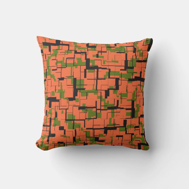 Coussin Motif numérique Camo vert orange noir (Recto)