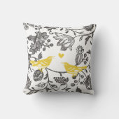 Coussin Motif Oiseau Floral Jaune Gris et Blanc à la Mode (Recto)