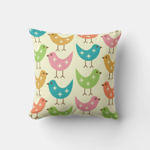 Coussin Motif oiseaux atomiques colorés du milieu du siècl