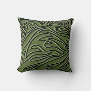 Coussin Motif Olive Green & Black Abstrait Flame