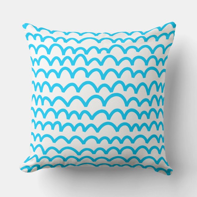 Coussin Motif ondulé - bleu ciel sur blanc (Recto)