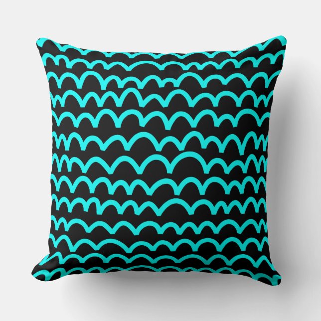 Coussin Motif ondulé - Cyan sur noir (Recto)