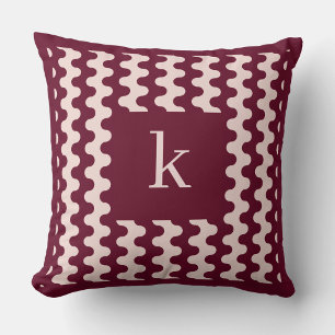 Coussin Motif ondulé gras Monogramme Bordeaux Rose