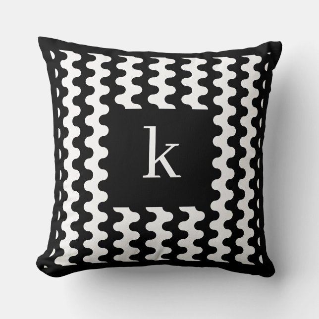 Coussin Motif ondulé gras Monogramme Noir Blanc (Créateur téléchargé)