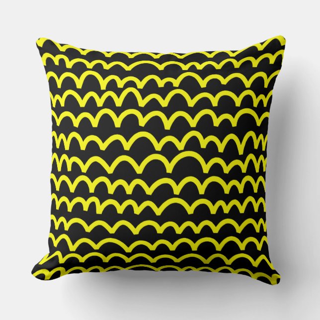 Coussin Motif ondulé - Jaune sur Noir (Recto)