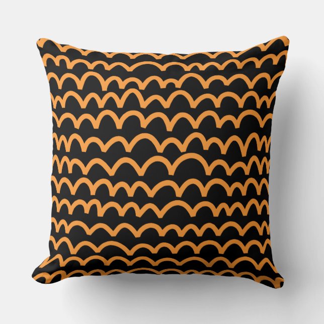 Coussin Motif ondulé - orange clair sur noir (Recto)