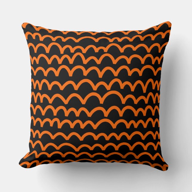 Coussin Motif ondulé - orange sur noir (Recto)