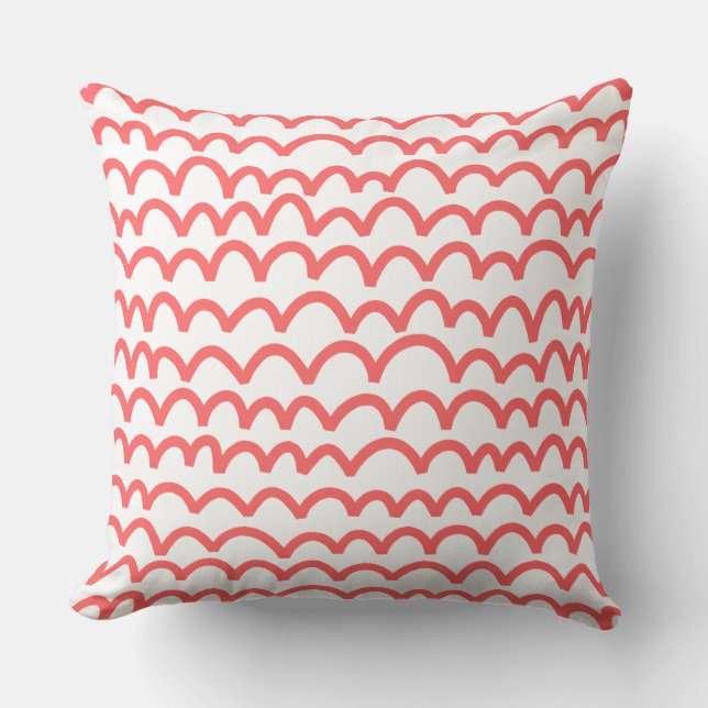 Coussin Motif ondulé - rose tropicale sur blanc (Recto)
