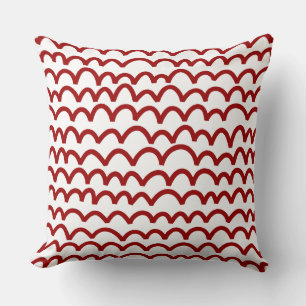 Coussin Motif Ondulé - Rouge Rubis sur Fond Blanc